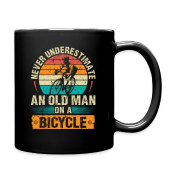 Alter Mann auf einem Fahrrad Retro Radfahrer Biker - Tasse einfarbig - Schwarz - Rechts