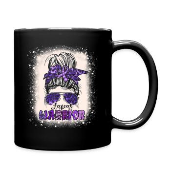 Purple Lupus Awareness Leopard Messy Bun Warrior - Full Colour Mug - black - Right