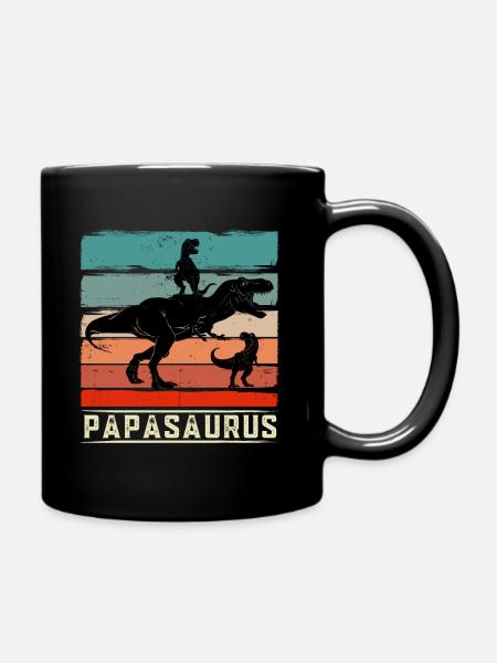 Papasaurus papa t-rex 2 Kinder - Tasse einfarbig - Schwarz