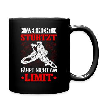 Wer nicht stürzt Fährt nicht am Limit - MTB Spruch - Tasse einfarbig - Schwarz - Rechts