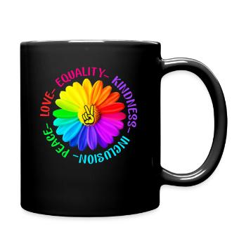 Love Peace Kindness Equality Inclusion Sign Daisy - Full Colour Mug - black - Right
