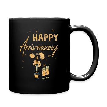 Happy Anniversary Cheers Wine Bottle - Full Colour Mug - black - Right