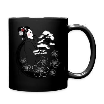 Bonsai-Kreis mit Geisha - Tasse einfarbig - Schwarz - Rechts