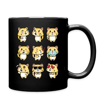 Orange Katze Kawaii Emoticons Aesthetic - Tasse einfarbig - Schwarz - Rechts