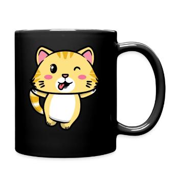 Orange Katze Kawaii Emoticons Aesthetic - Tasse einfarbig - Schwarz - Rechts