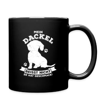 Mein Dackel beisst nicht, er hat Geschmack Dackel - Tasse einfarbig - Schwarz - Rechts