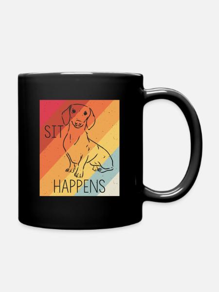 Dachshund Dackel Rauhaardackel Sit Happens Hundeli - Tasse einfarbig - Schwarz