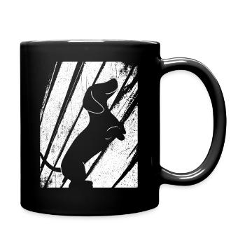 Dackel Dachshund Silhouette Retro Vintage Motiv - Tasse einfarbig - Schwarz - Rechts