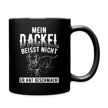 Mein Dackel beisst nicht, er hat Geschmack Dackel - Tasse einfarbig - Schwarz - Rechts