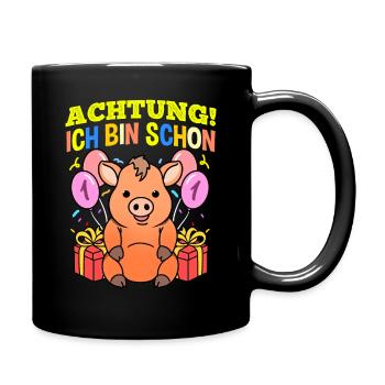 Achtung Ich Bin Schon 1 Geburtstag Warzenschwein - Tasse einfarbig - Schwarz - Rechts