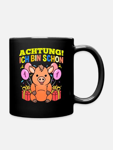 Achtung Ich Bin Schon 1 Geburtstag Warzenschwein - Tasse einfarbig - Schwarz