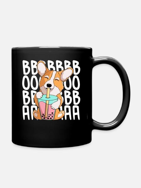 mignon kawaii corgi boire du thé boba - Mug uni - noir