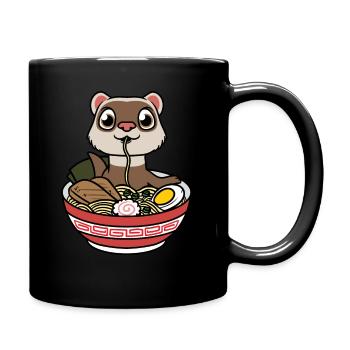 Ferret Eats Ramen Noodles Anime Kawaii - Full Colour Mug - black - Right