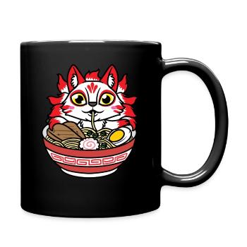 Kitsune Eats Ramen Noodles Anime - Full Colour Mug - black - Right