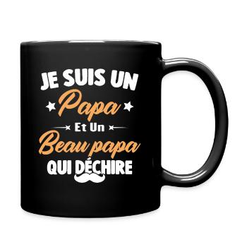 je suis un papa et beau-papa qui déchire - Mug uni - noir - Droite