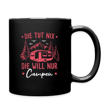 Camping Wohnwagen Camperin Geschenk Frau - Tasse einfarbig - Schwarz - Rechts