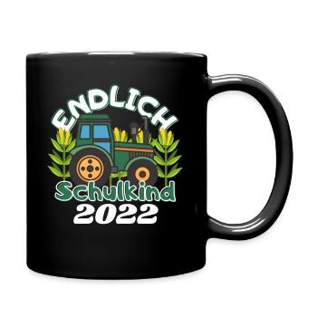 Endlich Schulkind 2022, Schulanfang mit Traktor - Tasse einfarbig - Schwarz - Rechts