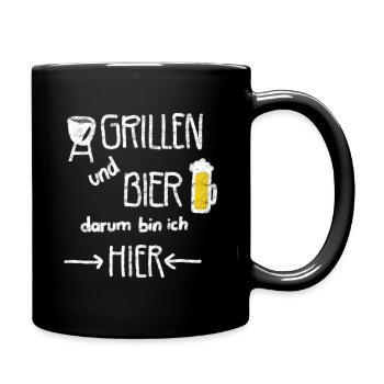 Grillen und Bier darum bin ich hier - Tasse einfarbig - Schwarz - Rechts