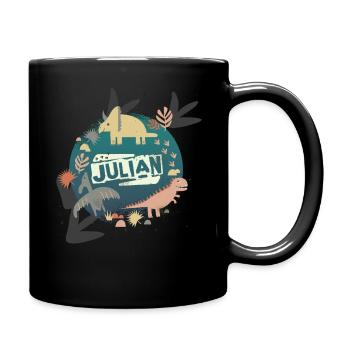 JULIAN - Schöner Jungen Name mit süßen Dinosaurier - Tasse einfarbig - Schwarz - Rechts