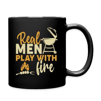 Real men play with fire - BBQ Grilling Party Men - Full Colour Mug - black - Right