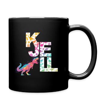 KJELL - Beautiful boy name with cute dinosaurs - Full Colour Mug - black - Right
