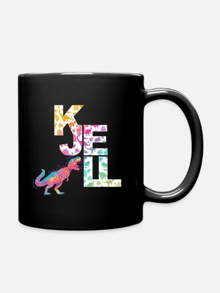 KJELL - Beau nom de garçon avec de mignons dinosaures - Mug uni - noir