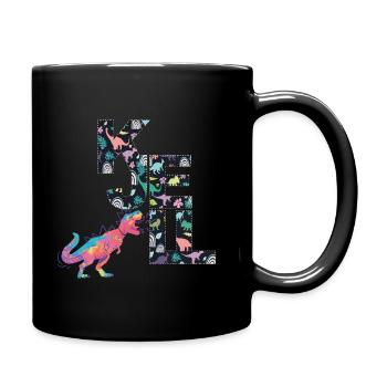 KJELL - Beautiful boy name with cute dinosaurs - Full Colour Mug - black - Right