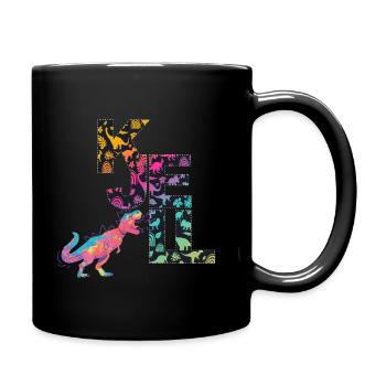 KJELL - Beautiful boy name with cute dinosaurs - Full Colour Mug - black - Right