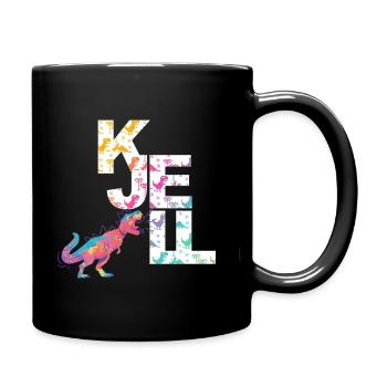 KJELL - Beautiful boy name with cute dinosaurs - Full Colour Mug - black - Right