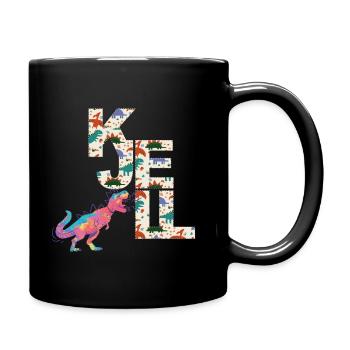 KJELL - Beautiful boy name with cute dinosaurs - Full Colour Mug - black - Right
