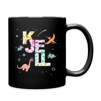 KJELL - Beautiful boy name with cute dinosaurs - Full Colour Mug - black - Right