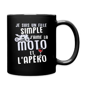 Un fille j'aime les moto et les apéros - Mug uni - noir - Droite