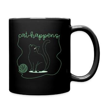 Cat Happens Green Version - Tasse einfarbig - Schwarz - Rechts