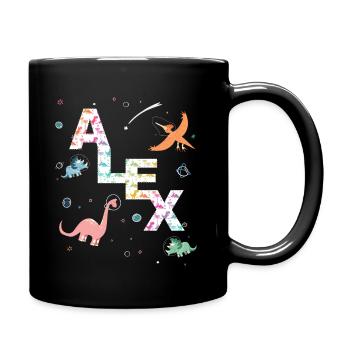 ALEX - Beautiful boy name with cute dinosaurs - Full Colour Mug - black - Right