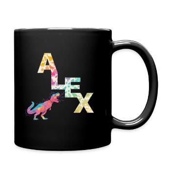 ALEX - Beautiful boy name with cute dinosaurs - Full Colour Mug - black - Right
