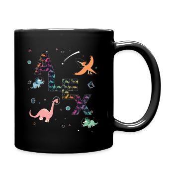 ALEX - Beautiful boy name with cute dinosaurs - Full Colour Mug - black - Right