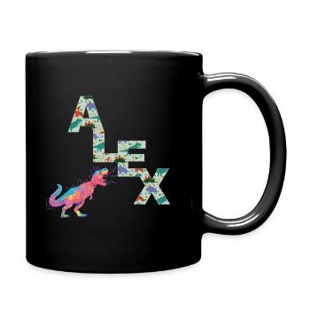 ALEX - Beautiful boy name with cute dinosaurs - Full Colour Mug - black - Right