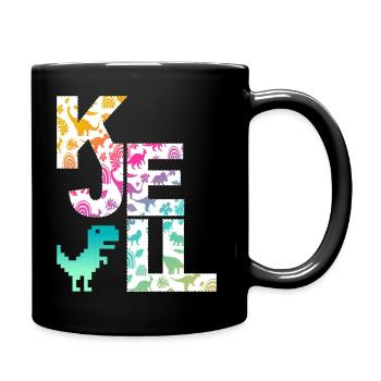 KJELL - Beautiful boy name with cute dinosaurs - Full Colour Mug - black - Right