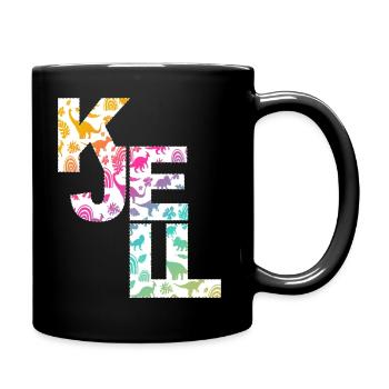 KJELL - Beautiful boy name with cute dinosaurs - Full Colour Mug - black - Right