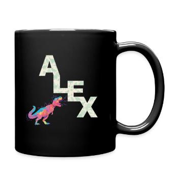 ALEX - Beautiful boy name with cute dinosaurs - Full Colour Mug - black - Right