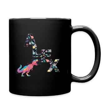 ALEX - Beautiful boy name with cute dinosaurs - Full Colour Mug - black - Right