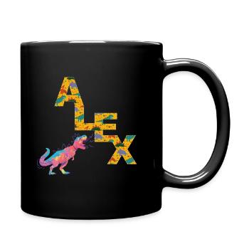 ALEX - Beautiful boy name with cute dinosaurs - Full Colour Mug - black - Right