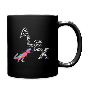 ALEX - Beautiful boy name with cute dinosaurs - Full Colour Mug - black - Right