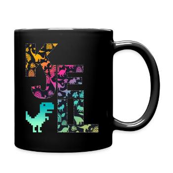 KJELL - Beautiful boy name with cute dinosaurs - Full Colour Mug - black - Right