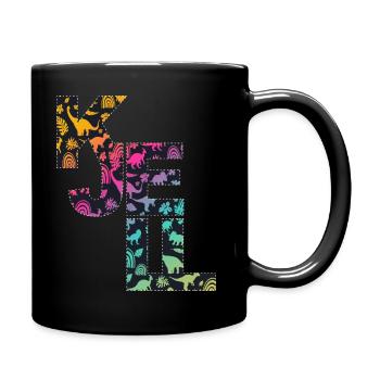 KJELL - Beautiful boy name with cute dinosaurs - Full Colour Mug - black - Right