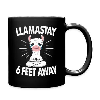 Llamastay 6 Feet Away Cute Llama Social Distancing - Full Colour Mug - black - Right