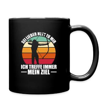 Bogensport Bogenschießen Geschenkidee Frau - Tasse einfarbig - Schwarz - Rechts