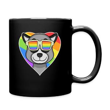 LGBT Tier Lemur Regenbogen Herz - Tasse einfarbig - Schwarz - Rechts