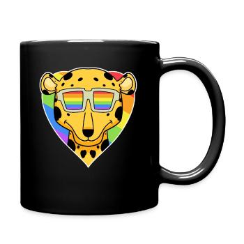LGBT Tier Gepard Regenbogen Herz - Tasse einfarbig - Schwarz - Rechts