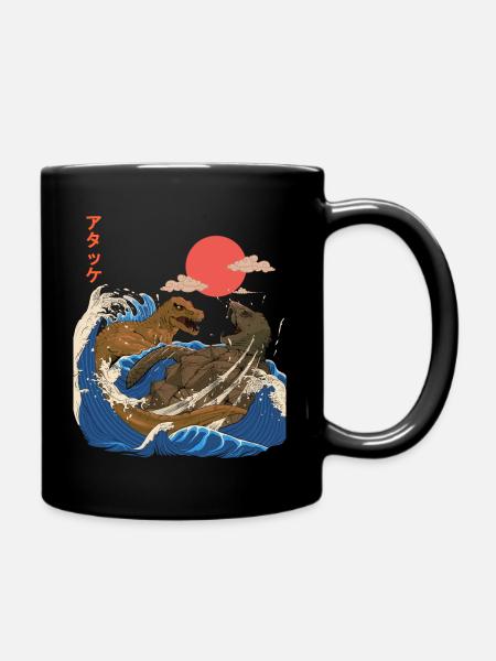 Dino - Combat de tortues géantes - Style rétro japonais - Mug uni - noir